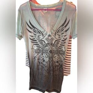 Women’s Affliction Live Fast Graphic V-Neck Shirt - Green
